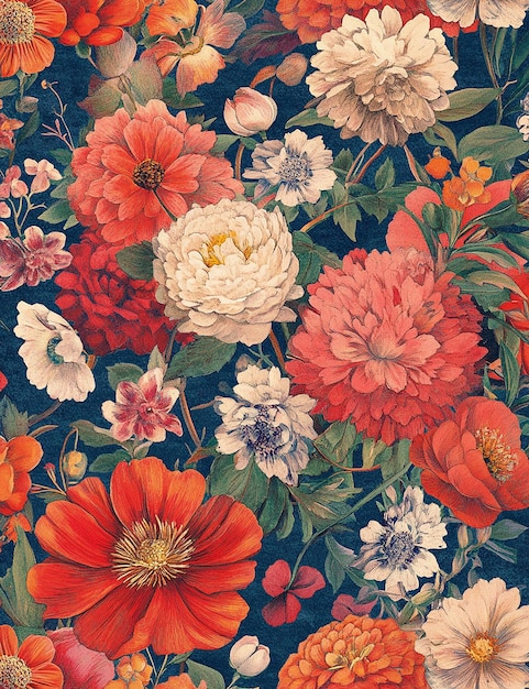 a floral pattern with flowers and the word quot spring quot in the middle