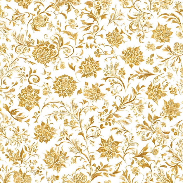 floral pattern with gold flowers on a white background