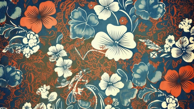 A floral pattern with hibiscus flowers and leaves is shown.