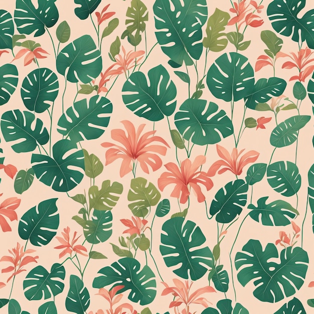 A floral pattern with leaves and flowers generative ai