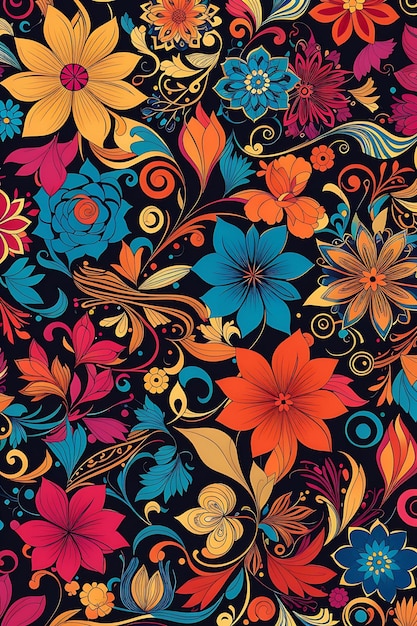 A floral pattern with leaves and flowers generative ai