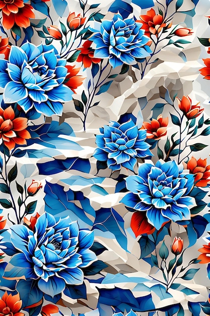 A floral pattern with leaves and flowers generative ai