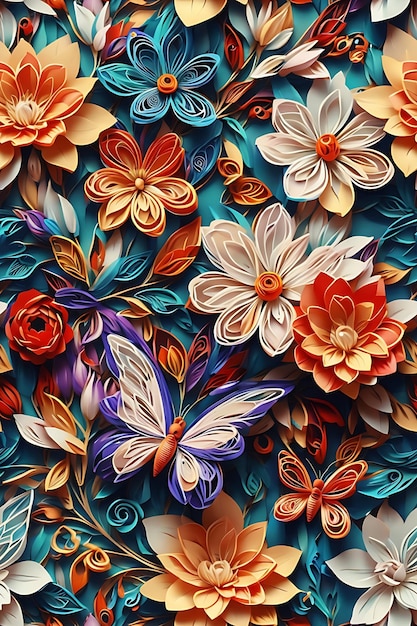 A floral pattern with leaves and flowers generative ai