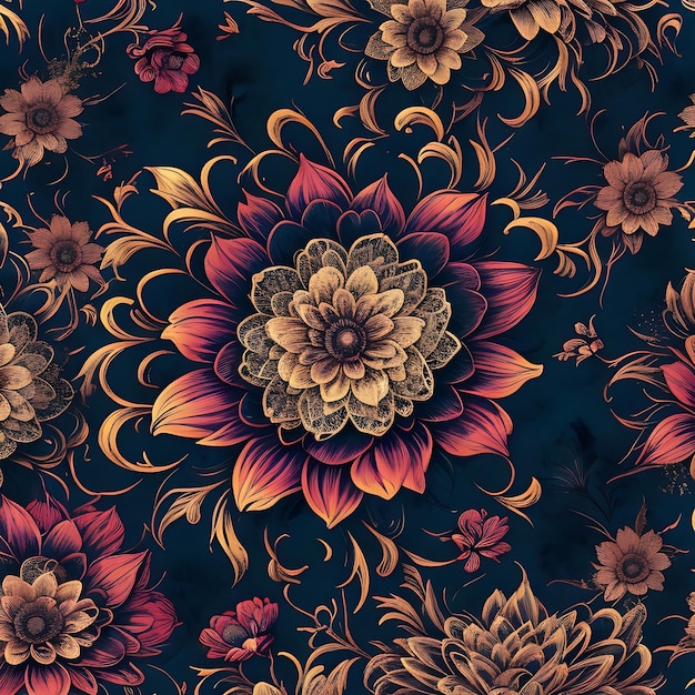 A floral pattern with leaves and flowers generative ai