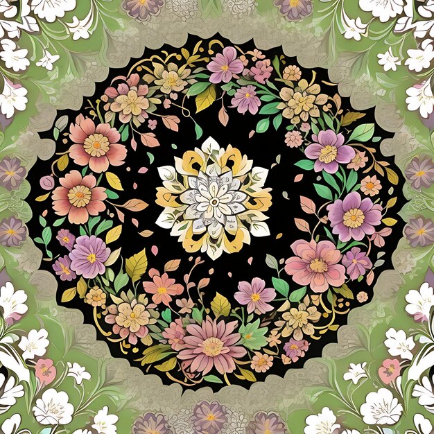 A floral pattern with leaves and flowers generative ai