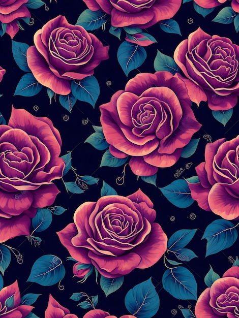 A floral pattern with leaves and flowers generative ai