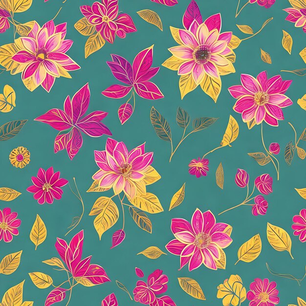 A floral pattern with leaves and flowers generative ai