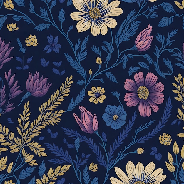A floral pattern with leaves and flowers generative ai