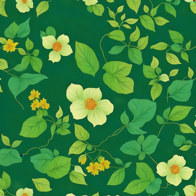 Photo a floral pattern with leaves and flowers generative ai