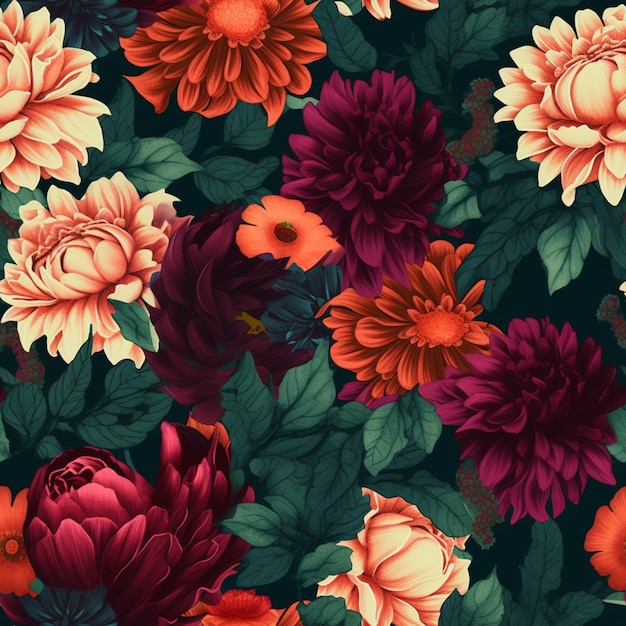 A floral pattern with a lot of flowers.