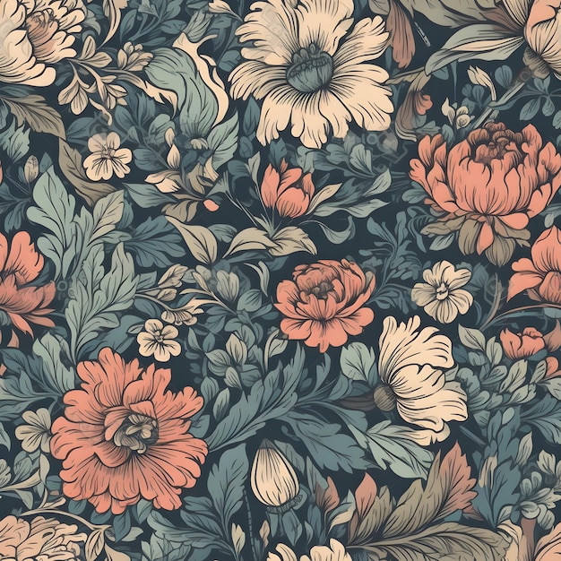 A floral pattern with a lot of flowers.