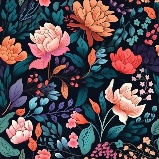 A floral pattern with many different colors and sizes generative ai