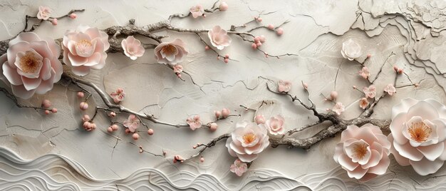 Floral pattern with natural decoration template in vintage style with camellia flower object modern