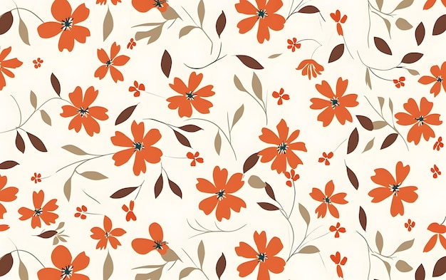 A floral pattern with orange flowers on a beige background.