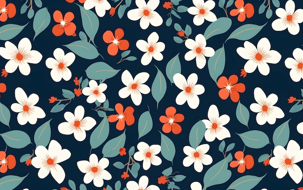 Photo a floral pattern with orange and white flowers on a dark blue background.