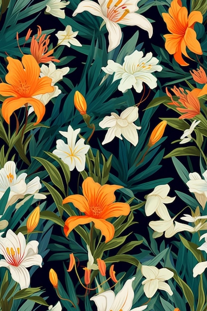 A floral pattern with orange and white flowers.