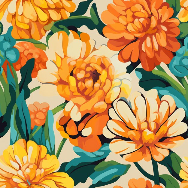 a floral pattern with orange and yellow flowers