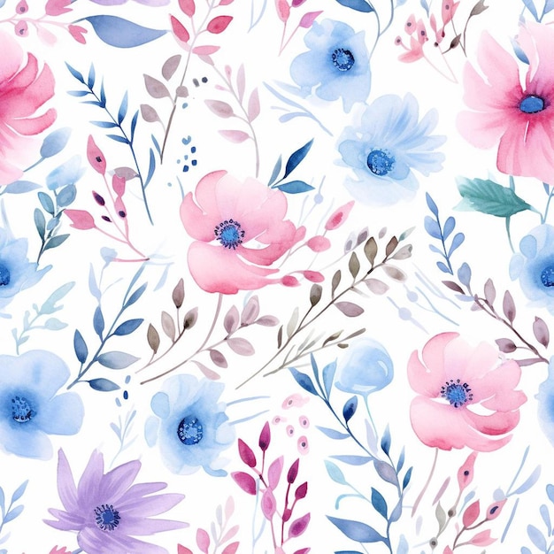 A floral pattern with pink and blue flowers.