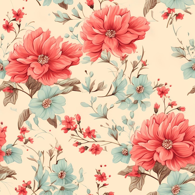 A floral pattern with pink and orange flowers