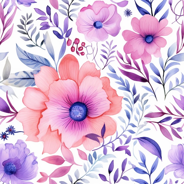 a floral pattern with pink and purple flowers.