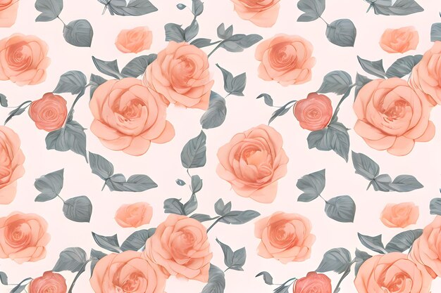 Photo a floral pattern with pink roses and gray leaves