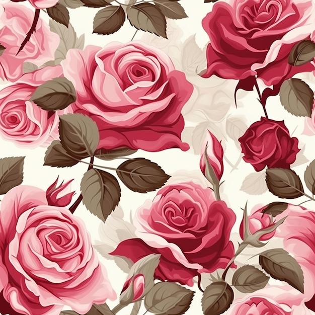 a floral pattern with pink roses.