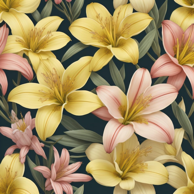 a floral pattern with pink and yellow flowers.