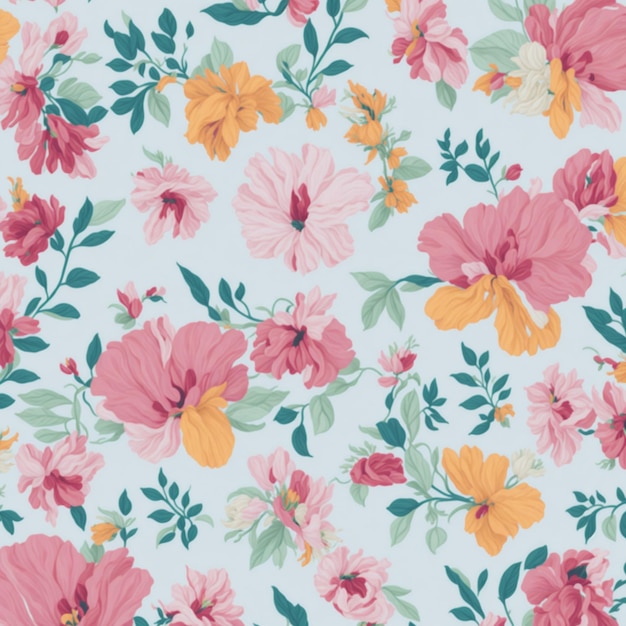 A floral pattern with a pink and yellow flowers.