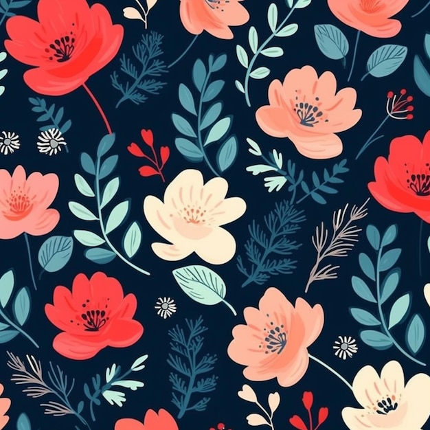 A floral pattern with red and blue flowers.