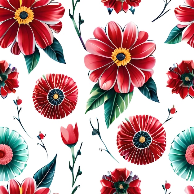 A floral pattern with red and green flowers.