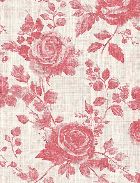 a floral pattern with red roses on a white background
