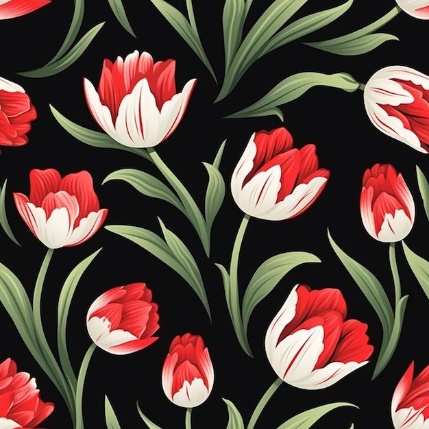 a floral pattern with red and white tulips.