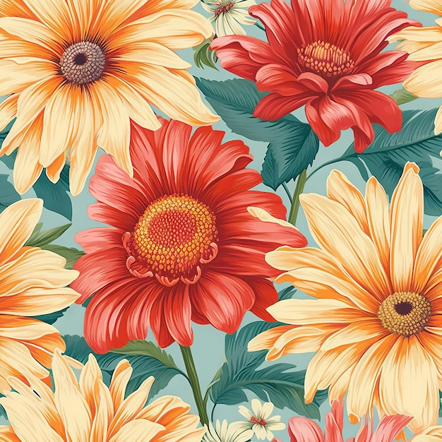 A floral pattern with a red and yellow flower in the middle.