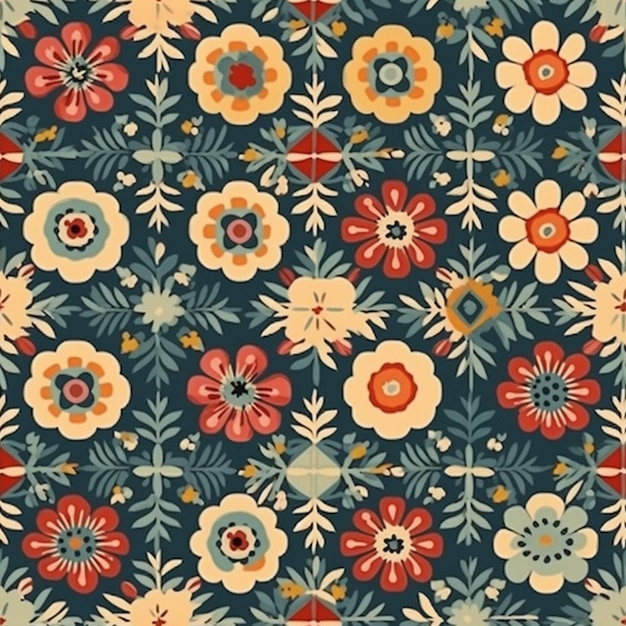 A floral pattern with a red and yellow flowers.