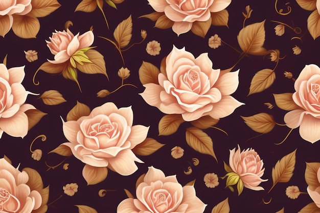 A floral pattern with roses and leaves.