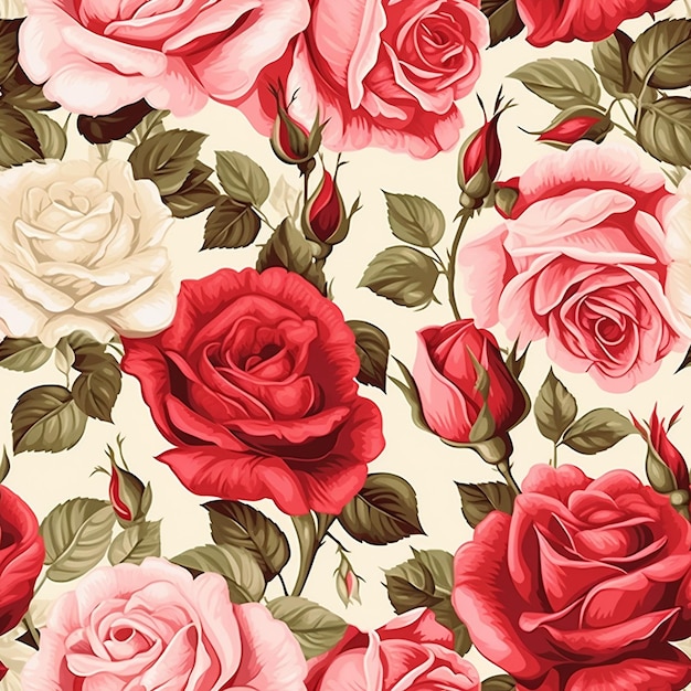 a floral pattern with roses and leaves.