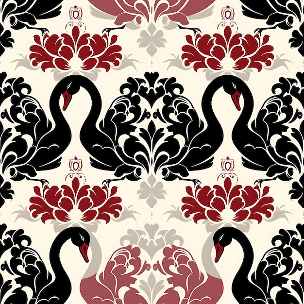 Photo a floral pattern with a swan and a pink flower