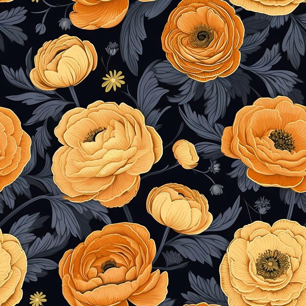 A floral pattern with a variety of flowers