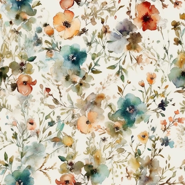 A floral pattern with a watercolor flower.