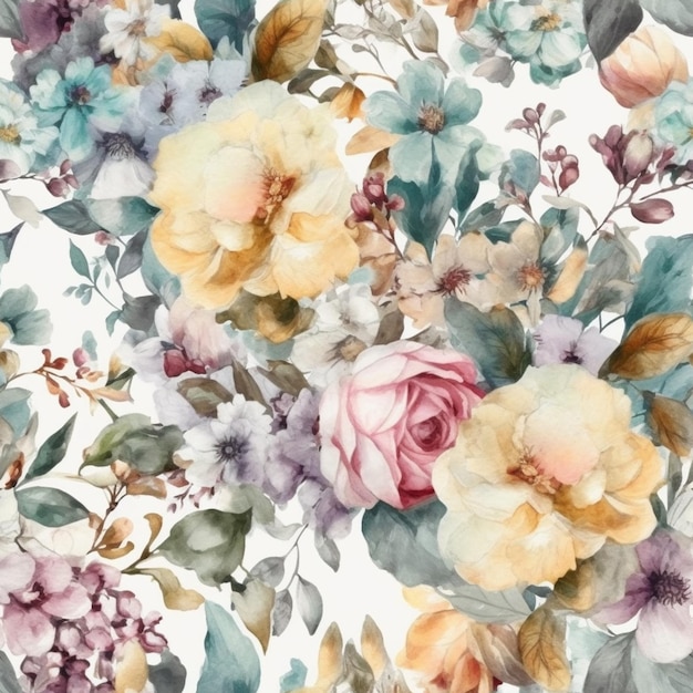 A floral pattern with watercolor flowers.