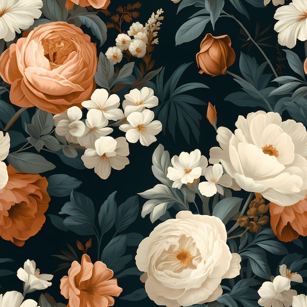 A floral pattern with white and orange flowers.