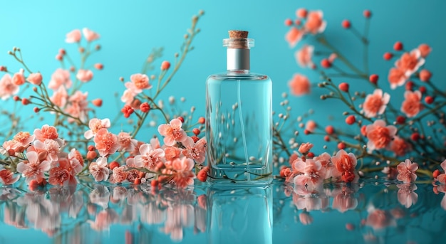 floral perfumes on a blue background