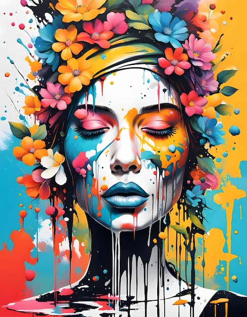 Photo floral portrait yang woman with flower head art