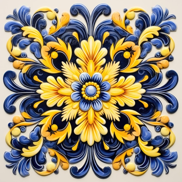 floral portugal retro vintage seamless pattern tile glazed decor ornament ornate blue yellow art