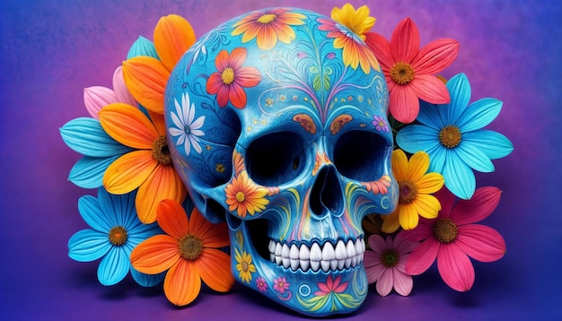 Photo floral rebirth decorated skull