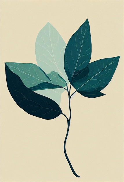 floral scandinavian minimalist 2d illustration of a branch with green leaves copy space botanical