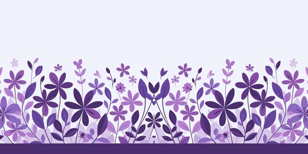 Floral seamless border with purple flowers and leaves decorative floral border Vector illustration