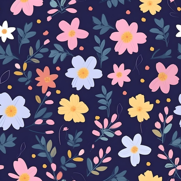 꽃의 이 없는 꽃 패턴 수채화 배경 (Generative by Ai)