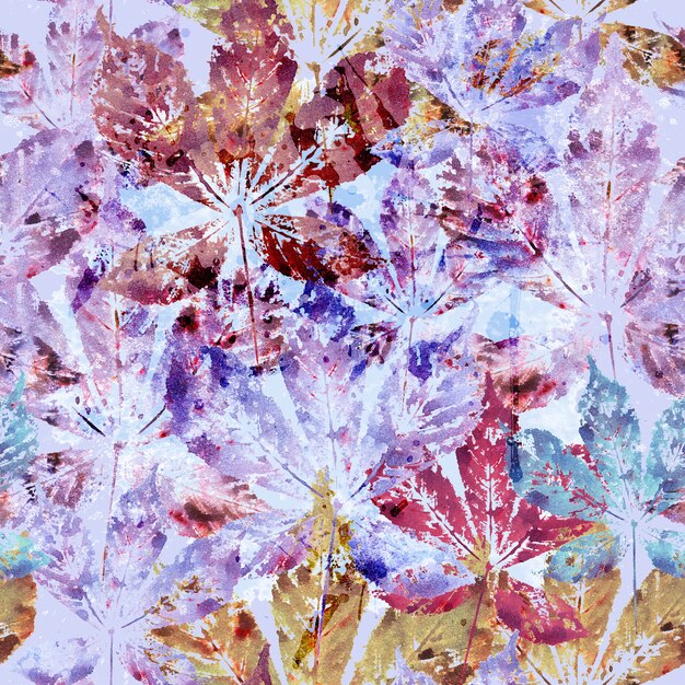 Floral seamless pattern background of watercolor chestnut leaves