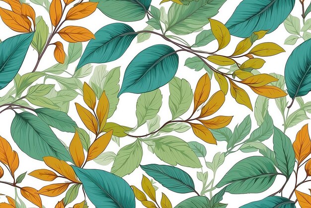 Photo floral seamless pattern branch with leaves ornamental texture flourish nature summer garden textured background
